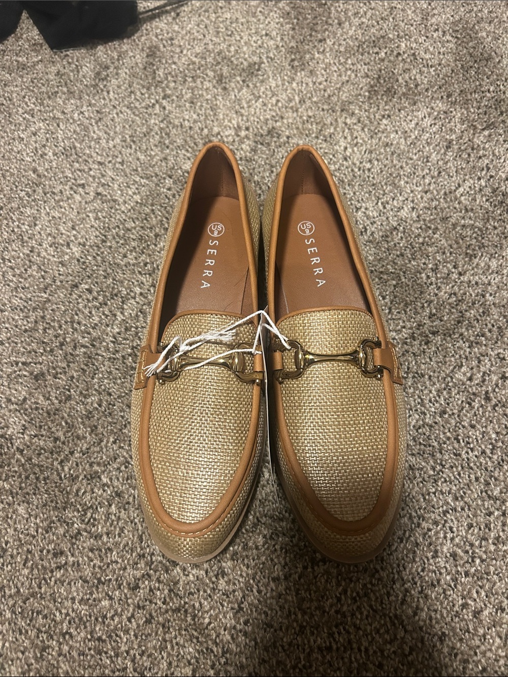 Serra Tan Woven Bit-Trim Slip-On Loafers